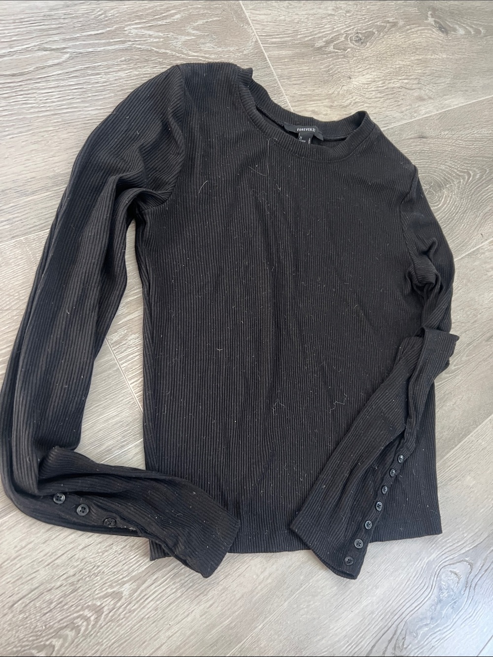 Forever 21 Black Ribbed Long Sleeve Top with Cuff Buttons